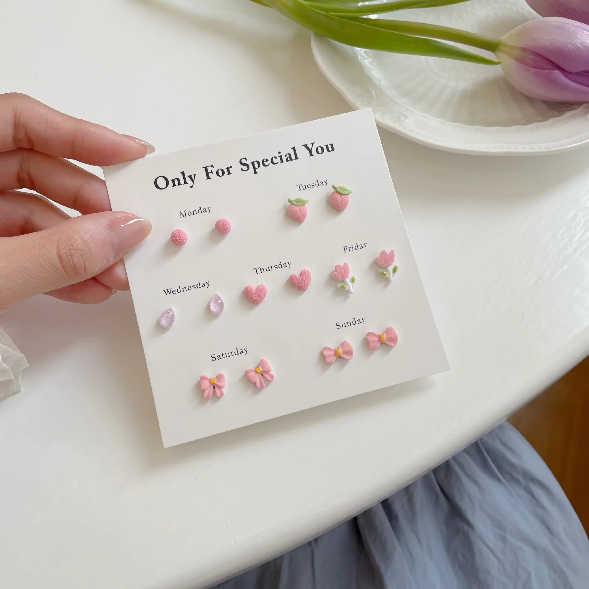 DAIIIBABYYY  -  Sweet Blue Pink Heart Butterfly Bow Flower Stud Earrings Set for Women Matte Mini Star Round Earring Earring Jewelry