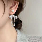 DAIIIBABYYY  -  New Arrival South Korea Light Luxury Tassel Long Pearl Bow Dangle Earrings For Women Fashion Sweet Metal Jewelry Gifts