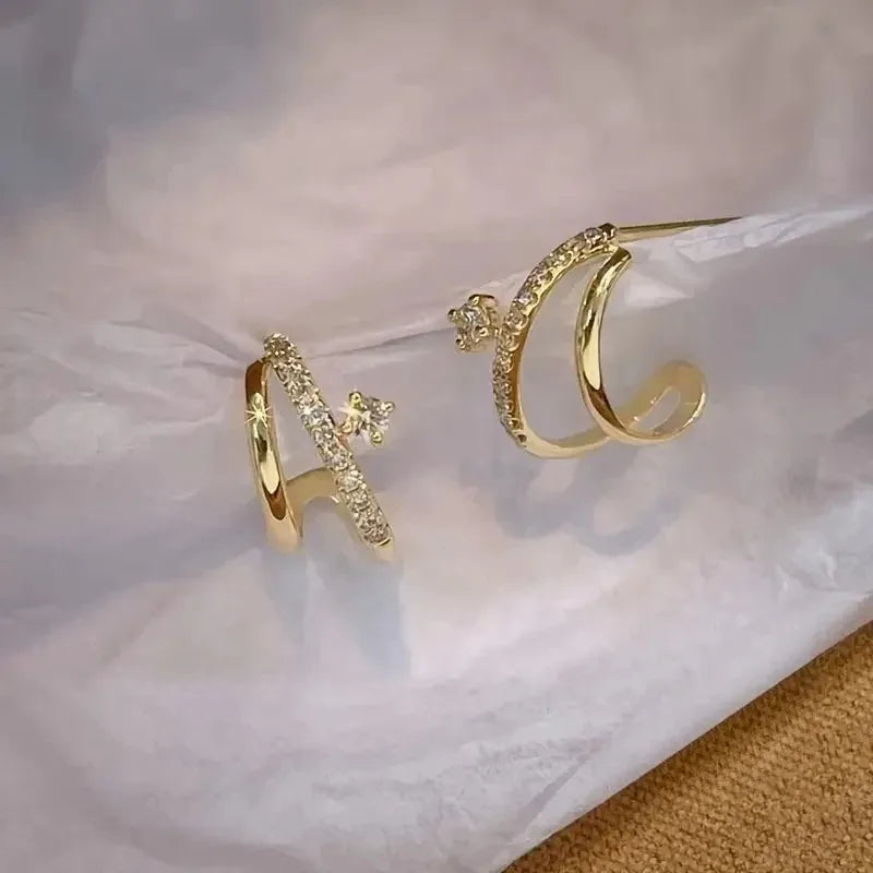 DAIIIBABYYY  -  New Double Asymmetric Earrings Set with Shiny Cubic Zirconia Stud Earrings Women's Fashion Elegant Jewellery Accessories
