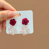 DAIIIBABYYY  -  Women New Year Christmas Wine Red Velvet Bow Earrings Korean Fashion Girls White Plush Ball Dangle Earring Jewelry Gift