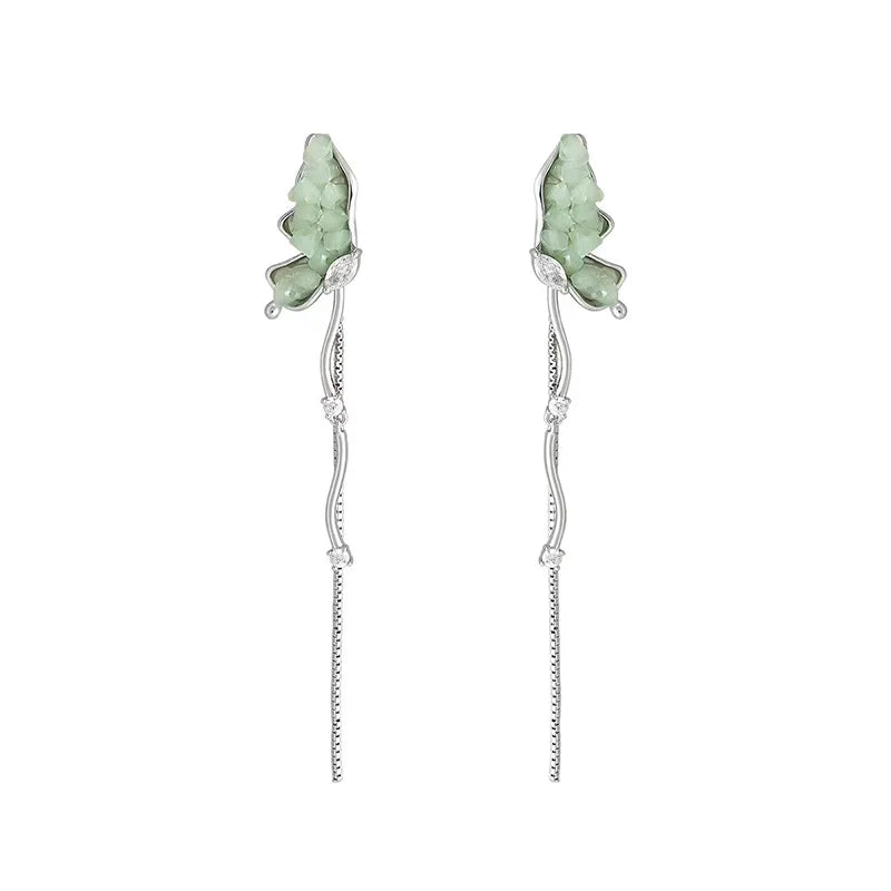 DAIIIBABYYY  -  Sweet Crystal Stone Butterfly Earrings High Sense Celebrity Style Long Tassels Show Face Thin Crystal Earrings Women's Ornament
