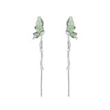 DAIIIBABYYY  -  Sweet Crystal Stone Butterfly Earrings High Sense Celebrity Style Long Tassels Show Face Thin Crystal Earrings Women's Ornament