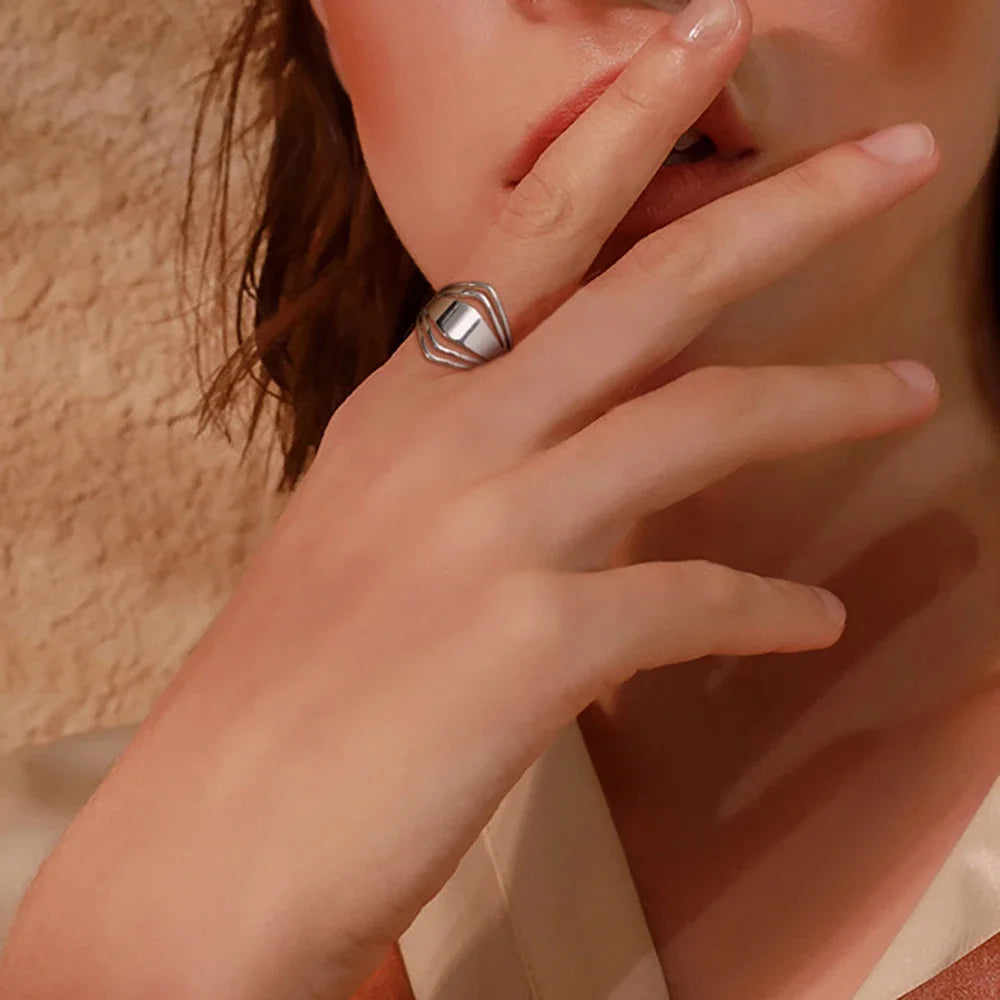 DAIIIBABYYY  -  Geometric Rhombus Ring Stainless Steel Minimalist Women Rings Fashion Jewelry 2024 Valentine's Day Gift for Lover