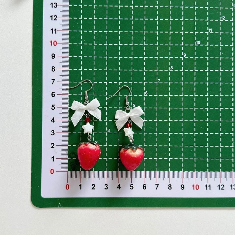 DAIIIBABYYY  -  Elegant Bowknot Strawberry Ear Rings Sweet and Delicate Fruit Eardrops Gift Women Ornament for Daily Wear