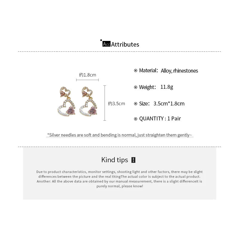Daiiibabyyy  Silver Needle Studded Diamond Heart Sweet Earrings Set Women's Simple Fashion Temperament Stud Earring Light Luxury High-end