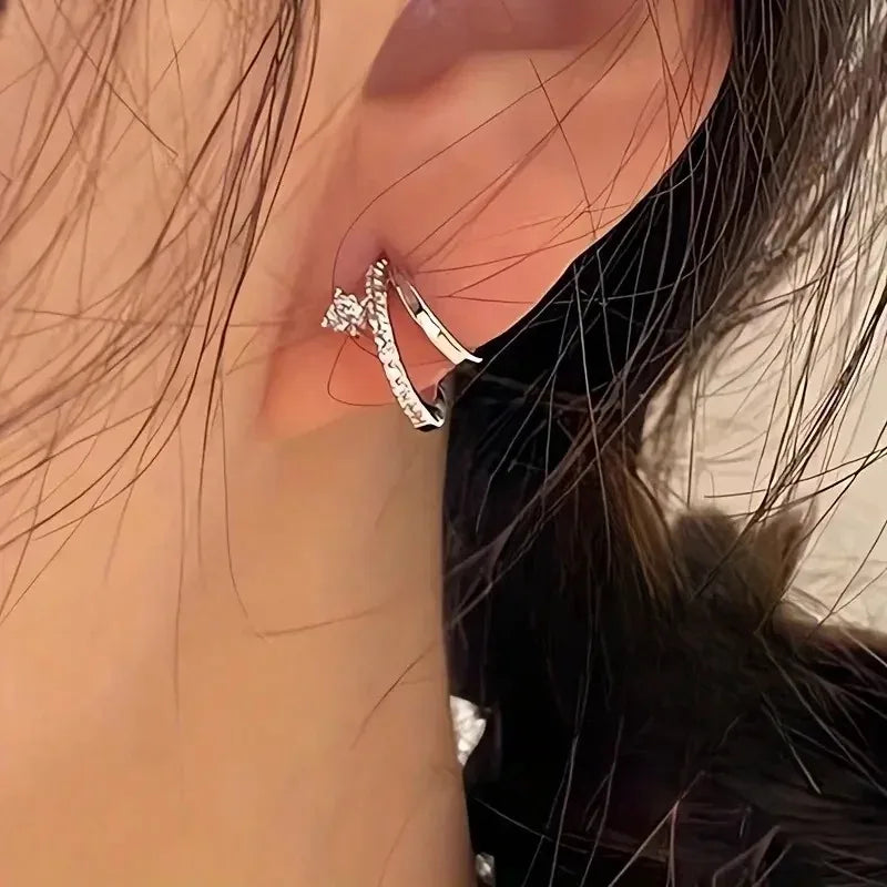 DAIIIBABYYY  -  New Double Asymmetric Earrings Set with Shiny Cubic Zirconia Stud Earrings Women's Fashion Elegant Jewellery Accessories