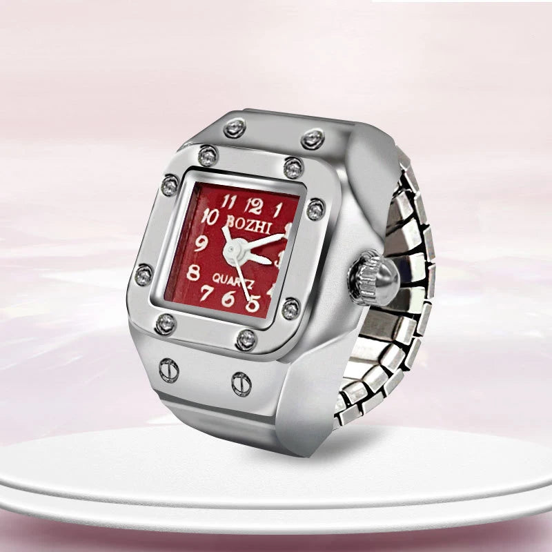 DAIIIBABYYY  -  Punk Fashion Heart Mini Quartz Watch Finger Rings Women Men Couples Clock Retro Elastic Strap Watches Ring Jewelry