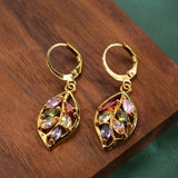 DAIIIBABYYY  -  Fashion Sparkling Colorful Cubic Zirconia Pendant Earrings Multicolor Stone Leaves Rose Gold Charming Pendant Earrings Jewelry