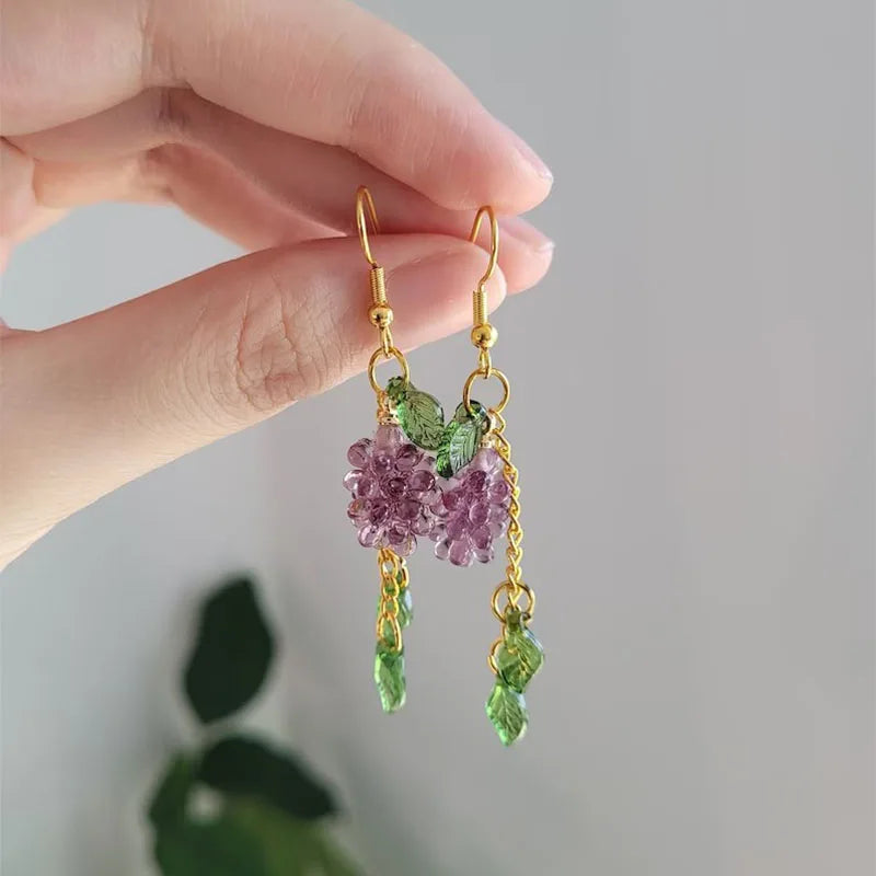DAIIIBABYYY  -  Grape Vine Earrings Cute Small Fruit Lightweight Handmade
