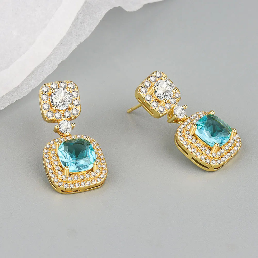 DAIIIBABYYY  -  New Arrival Elegant Shiny CZ Zircon Square Star 925 Silver Needle Ladies Tassels Stud Earrings Jewelry For Women Not Allergic