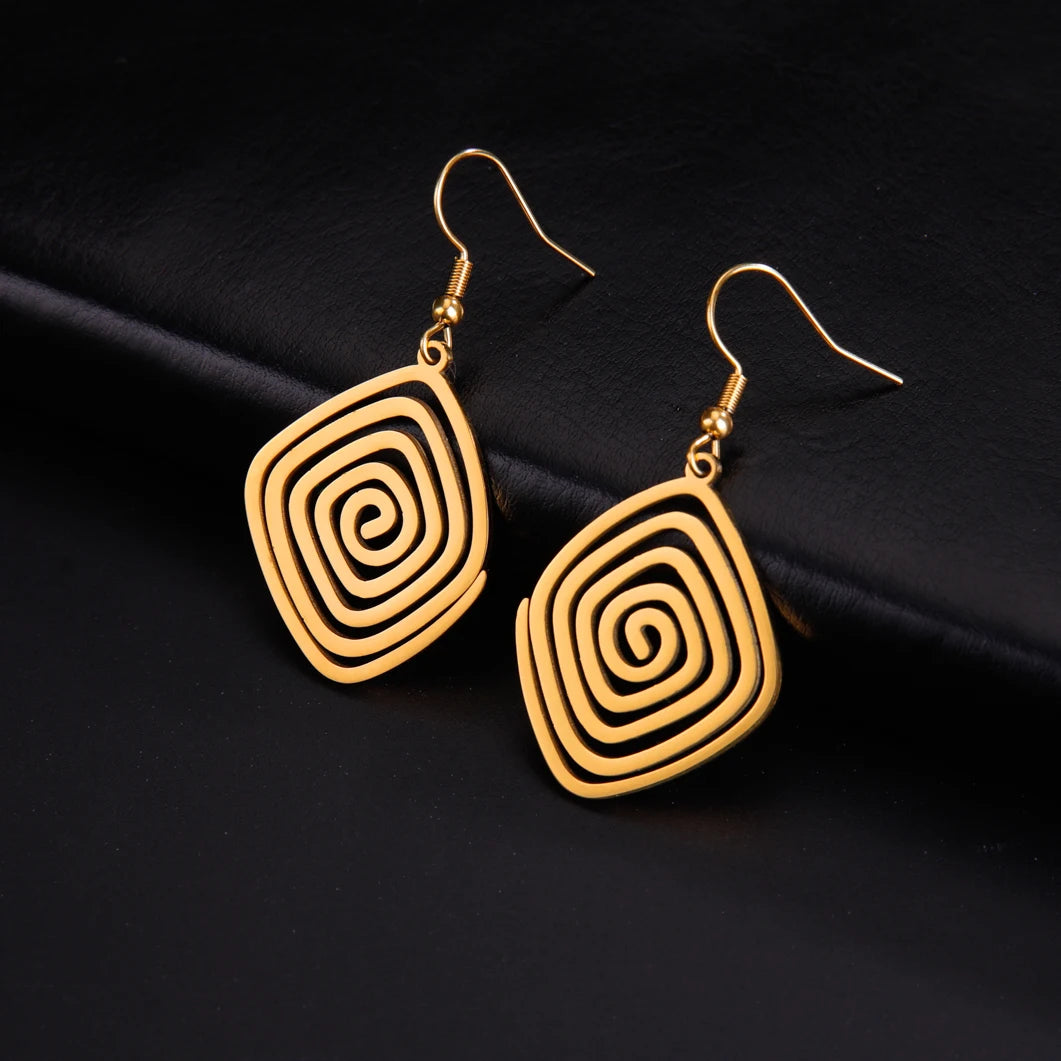 DAIIIBABYYY  -  Irregular Spiral Swirl Drop Earrings Women Gold Color Stainless Steel Geometric Earring Trend Jewelry Gift Wholesale