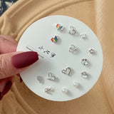 DAIIIBABYYY  -  Korean Fashion New Week Stud Earrings Set for Women Mini Sweet Pearl Heart Bow Rainbow Earring Luxury Jewelry Gift