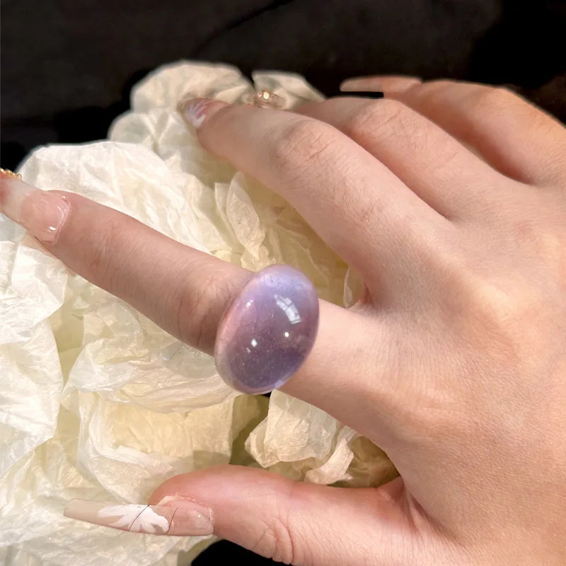 DAIIIBABYYY  -  Trendy Gradient Colorful Transparent Resin Acrylic Big Ring Geometric Oval Finger Rings For Women Fashion Hand Stackable Jewelry