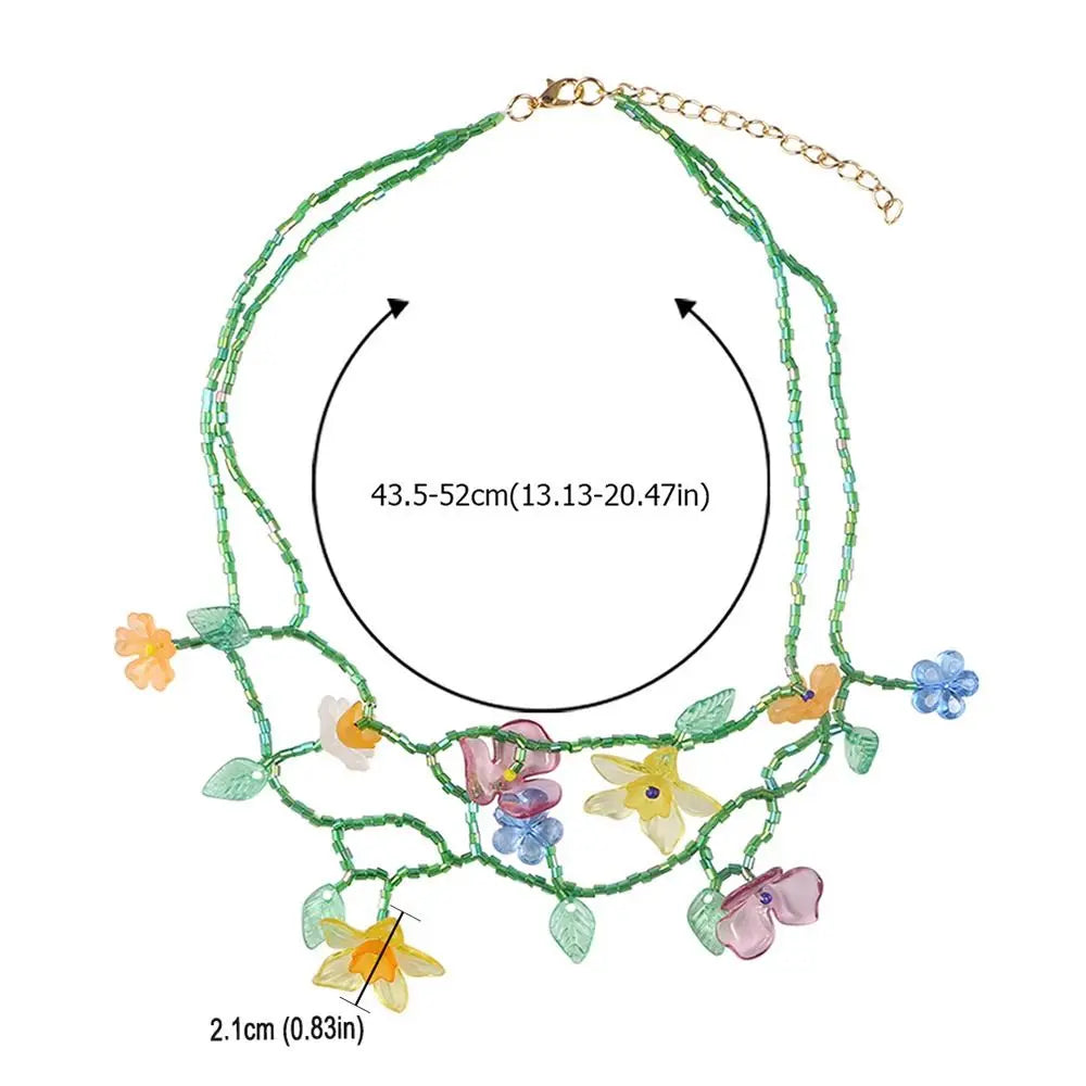 DAIIIBABYYY  -  Handmade Resin Flower Necklace Korean Style Jewelry Accessories Beaded Dangle Earring Tassel Minority Design Asymmetric Earrings