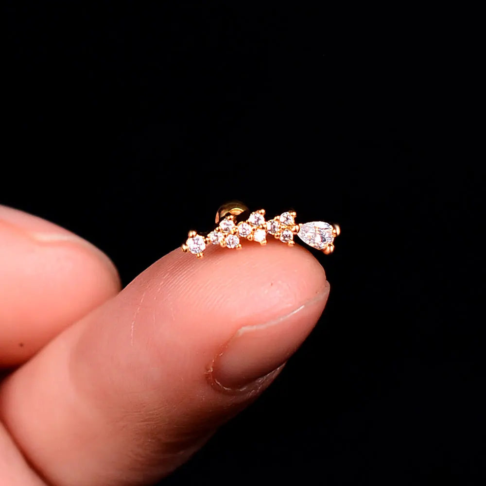 DAIIIBABYYY  -  1pcs New Style Stainless Steel Ear Piercing Cz Stud Earrings Snake Moon Round Ball Arc Cartilage Helix Conch Screw Back Earring