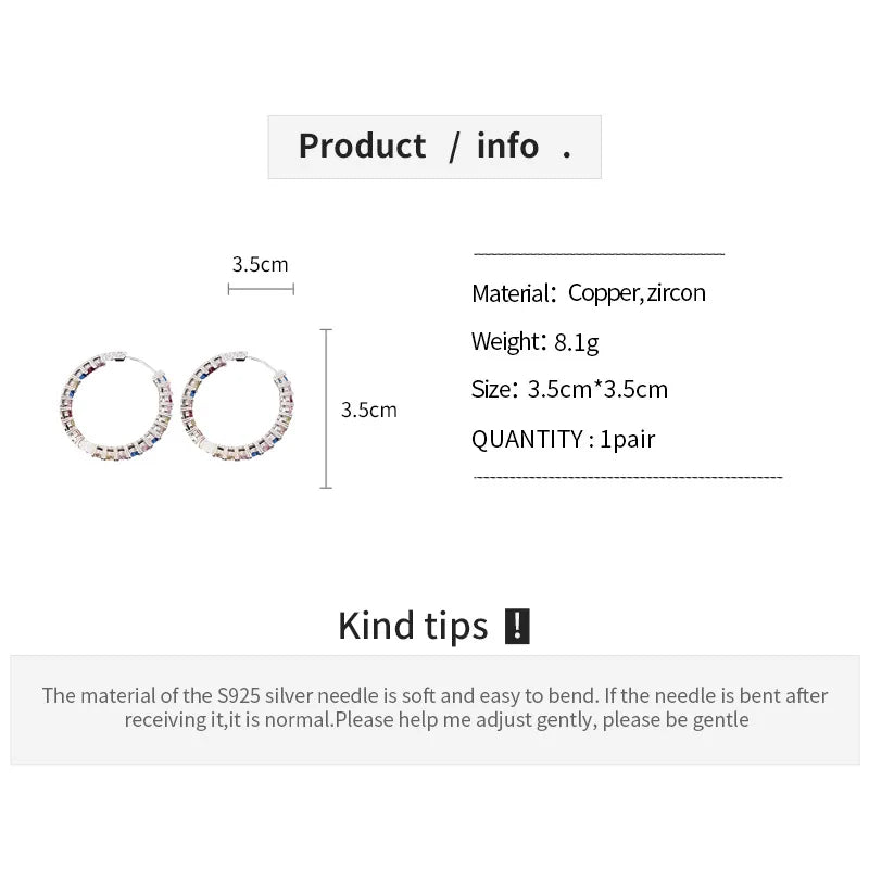 Daiiibabyyy  Colorful Zircon Pleated Round Ear Buckles Fashion Personalized Simple Light Luxury High-end Hoop Earrings for Women