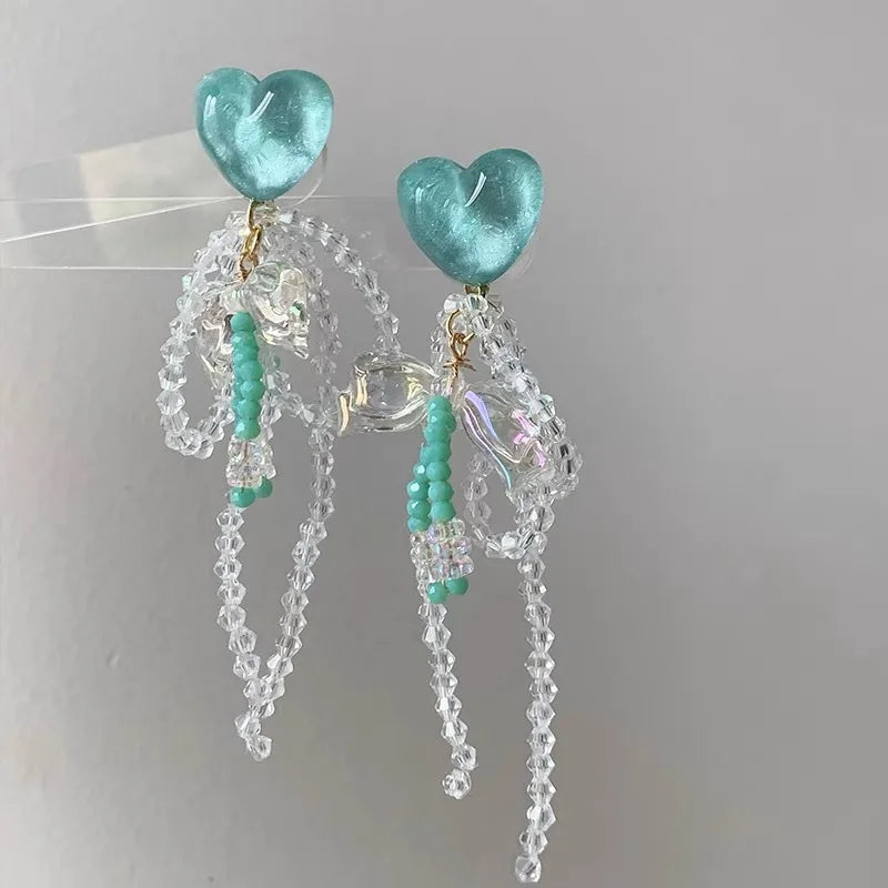 DAIIIBABYYY  -  Blue ice cream love beaded tassel earrings fashion handmade sweet bow earrings