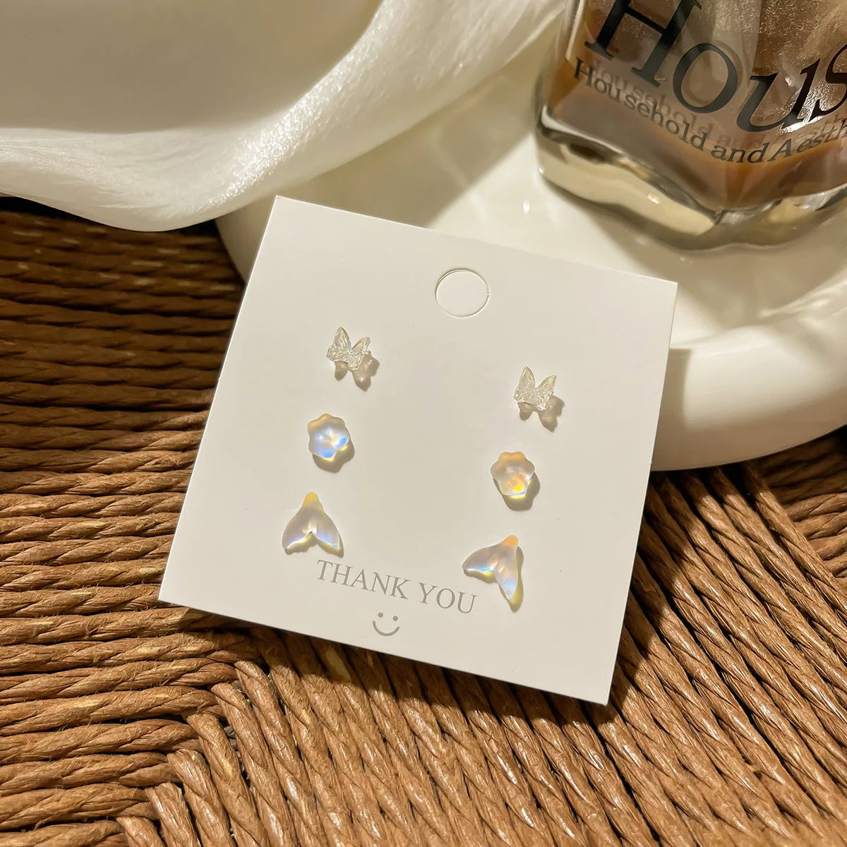 DAIIIBABYYY  -  Geometric Stud Earrings Set Women Laser Colorful Heart Round Butterfly Fish Tail Purple Earring Korean Fashion Jewelry