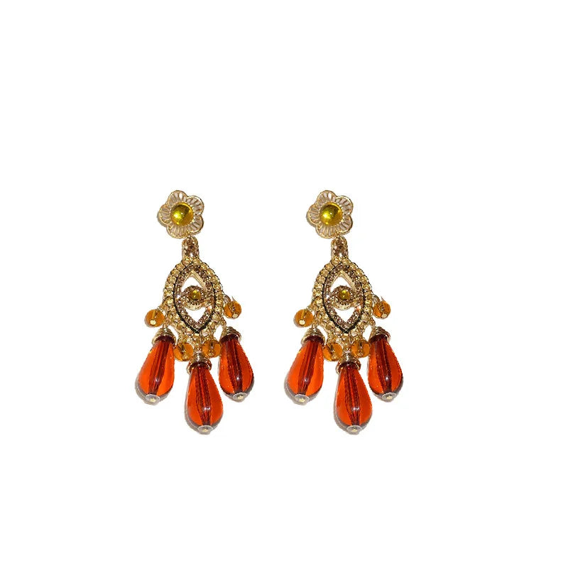 DAIIIBABYYY  -  Flower tassel earrings ethnic style retro earrings