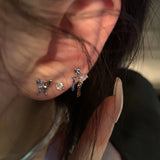 DAIIIBABYYY  -  6Pcs/set Women Silver Color Rhinestone Butterfly Stud Earrings Y2K Korean Fashion Punk Earring Stud Jewelry Sets Gift