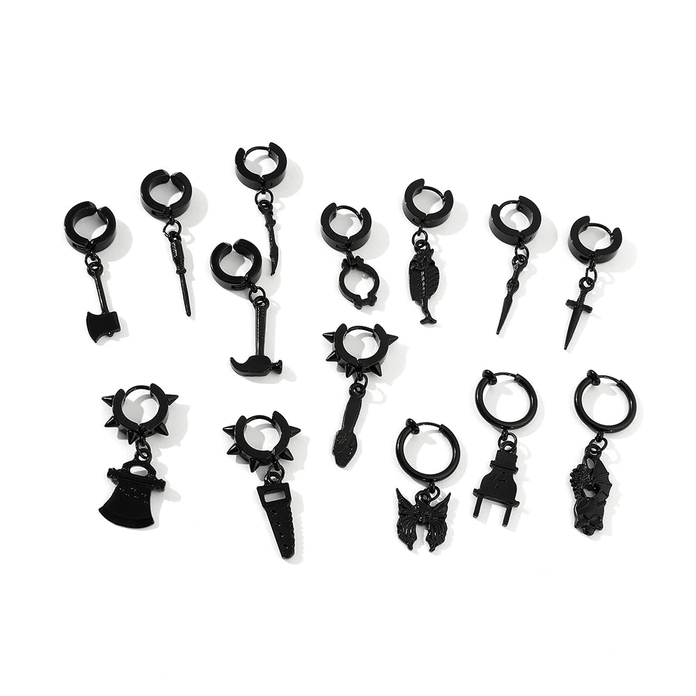 DAIIIBABYYY  -  Fashion Gothic Small Hoop Earrings Set Alloy Korean Style Earrings to Gift Ears Piercing Jewelry Men Accessories for Women