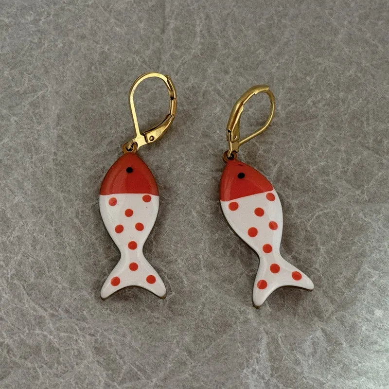 Daiiibabyyy  Summer Colorful Tropical Fish Stainless Steel Hoop Earrings