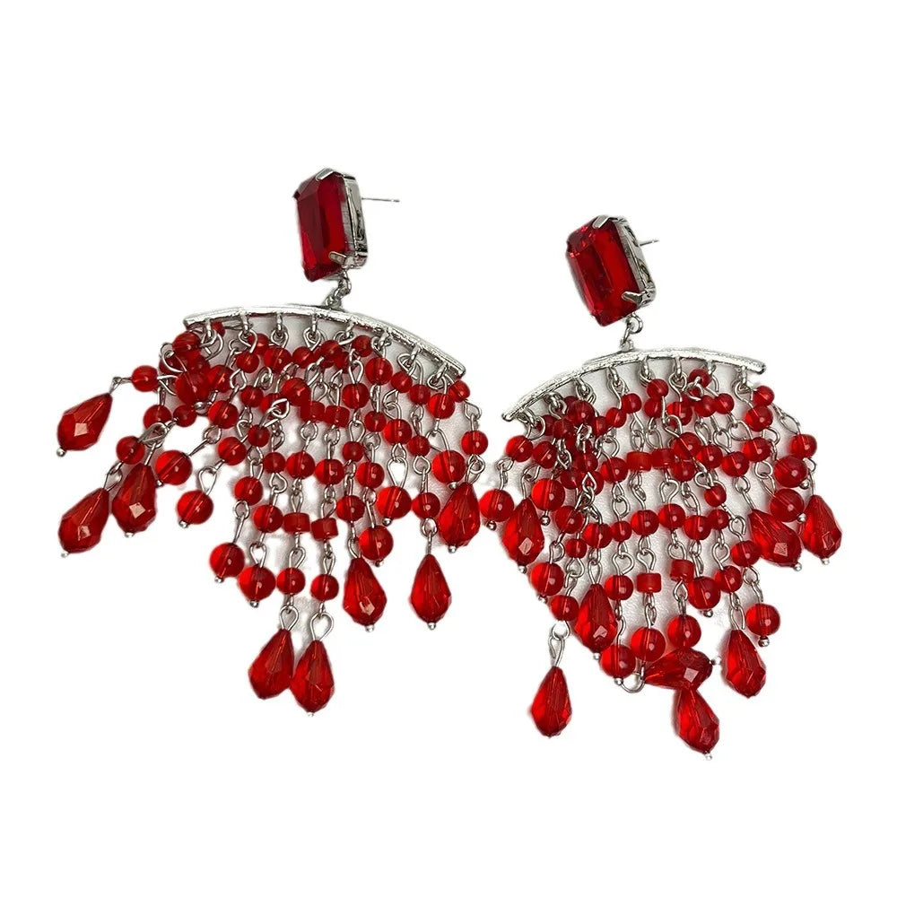 DAIIIBABYYY  -  Exaggerated red crystal tassel earrings