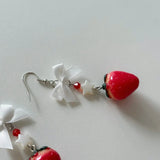 DAIIIBABYYY  -  Elegant Bowknot Strawberry Ear Rings Sweet and Delicate Fruit Eardrops Gift Women Ornament for Daily Wear