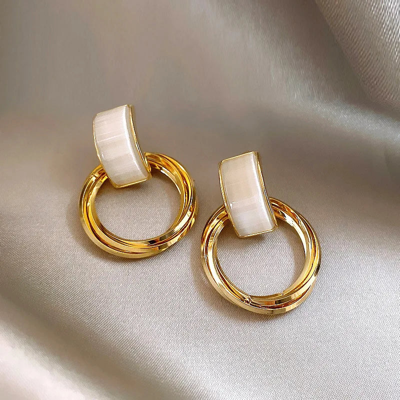 DAIIIBABYYY  -  Creative Geometric Circle Cat Eye Stone Earrings Personality Fashion Wedding Party Ladies Earrings Holiday Girls Jewelry Gift