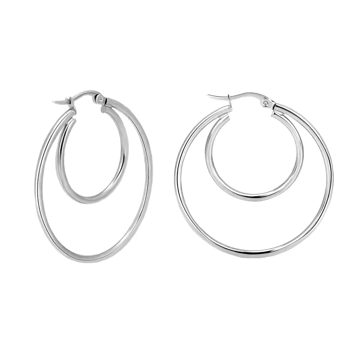 DAIIIBABYYY  -  2Pc Stainless Steel Exaggerated Round Bead Hoop Earring Women Men Smooth Design Vintage Double Rings Earring Personality Jewelry
