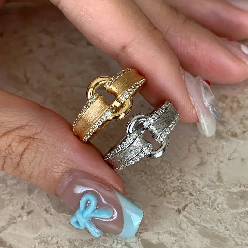 DAIIIBABYYY  -  Sparkling Zircon Hollow Geometric Rings For Women Couples Creative Design Trendy Temperament Simple Wedding Jewelry Gift