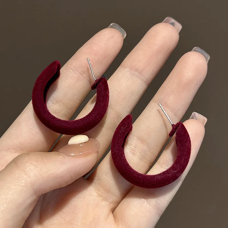 DAIIIBABYYY  -  Women New Year Christmas Wine Red Velvet Bow Earrings Korean Fashion Girls White Plush Ball Dangle Earring Jewelry Gift