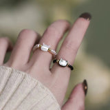 DAIIIBABYYY  -  Natural Moonstone Obsidian Rings Beads Minimalist Fidget Ring Women Handmade Cute Black White Cat Ring Party Accessories Jewelry