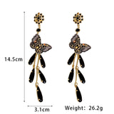 Daiiibabyyy  Black Crystal Butterfly Tassel Dangle Earrings For Women Silver Needle Long Drop Earrings Fashion Personality Jewelry