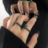 Daiiibabyyy Gothic BLack Thorns Punk Couple Rings Paired Blue Crystal Rose Statement Finger Ring for Men Women Best Friends Fashion Jewelry