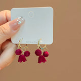 DAIIIBABYYY  -  Women New Year Christmas Wine Red Velvet Bow Earrings Korean Fashion Girls White Plush Ball Dangle Earring Jewelry Gift
