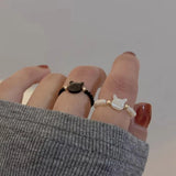 DAIIIBABYYY  -  Natural Moonstone Obsidian Rings Beads Minimalist Fidget Ring Women Handmade Cute Black White Cat Ring Party Accessories Jewelry