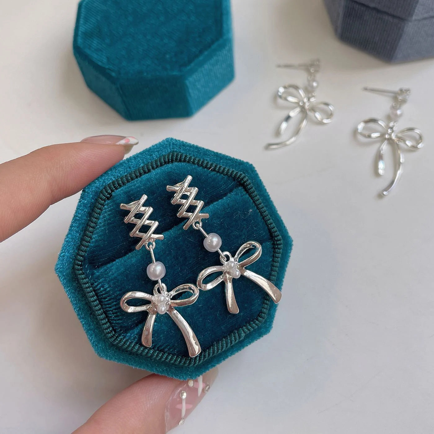 DAIIIBABYYY  -   Korean Fashion Ballet Ribbon Bow-knot Drop Earrings Women INS Silver Plated Pearl Rhinestone Bow Tassel Earring Jewelry