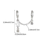 DAIIIBABYYY  -  Hiphop Punk Rhinestone Star Chain Double Ear Hole Fashion Silver Color Round Bead Pendant Hoop Earrings Y2K Fashion Jewelry Gift