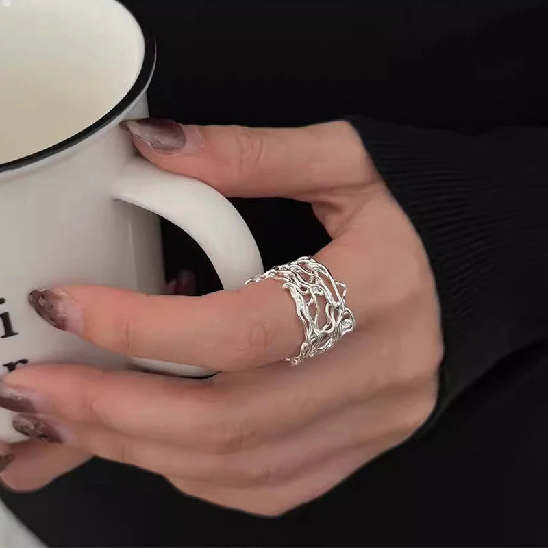 DAIIIBABYYY  -  Irregular Hollow Geometric Rings For Women Couples New Trendy Personality Simple Creative Design Party Jewelry Gifts