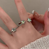 Daiiibabyyy  Fashion Shiny Rhinestone Rings Couple for Women Men Colorful Vintage Crystal Star Adjustable Opening Ring Y2K Party Jewelry