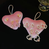 Daiiibabyyy  Silver Needle Studded Diamond Heart Sweet Earrings Set Women's Simple Fashion Temperament Stud Earring Light Luxury High-end