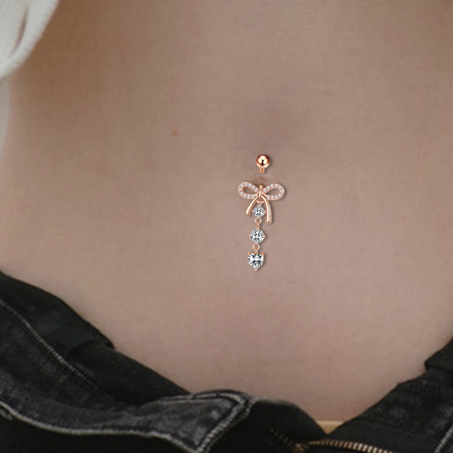 DAIIIBABYYY  -  Stainless Steel Belly Button Rings Crystal Bowknot Piercing Navel Heart Navel Piercing Belly Button Piercing Sexy Body Jewelry