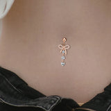 DAIIIBABYYY  -  Stainless Steel Belly Button Rings Crystal Bowknot Piercing Navel Heart Navel Piercing Belly Button Piercing Sexy Body Jewelry