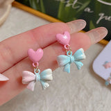 DAIIIBABYYY  -  Gradient Color Pink Blue Summer Bowknot Moon Star Pendant Earrings Set Women Korean Fashion Sweet Heart Stud Earring Jewelry