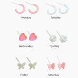 DAIIIBABYYY  -  Pink Glass Heart Butterfly Stud Earrings Set White Flower Korean Fashion Women Sweet Earring Jewelry Piercing brincos