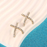 DAIIIBABYYY  -  French Simple X Shape Metal Set Cubic Zirconia Earrings Women's Personalised Hip Hop Style Jewellery Holiday Party Accessories