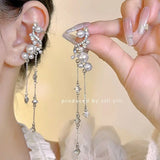 DAIIIBABYYY  -  Women Fairy Korean Fashion Butterfly Star Bow-knot Ear Clip Earrings Rhinestone Long Pearl Tassel Drop Ear Cuff Jewelry