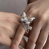 DAIIIBABYYY  -  Korea Colorful Crystal Butterfly Rings for Women Girls Rhinestone Trendy Long Chain Tassels Y2K Ladies Fashion Jewelry Party