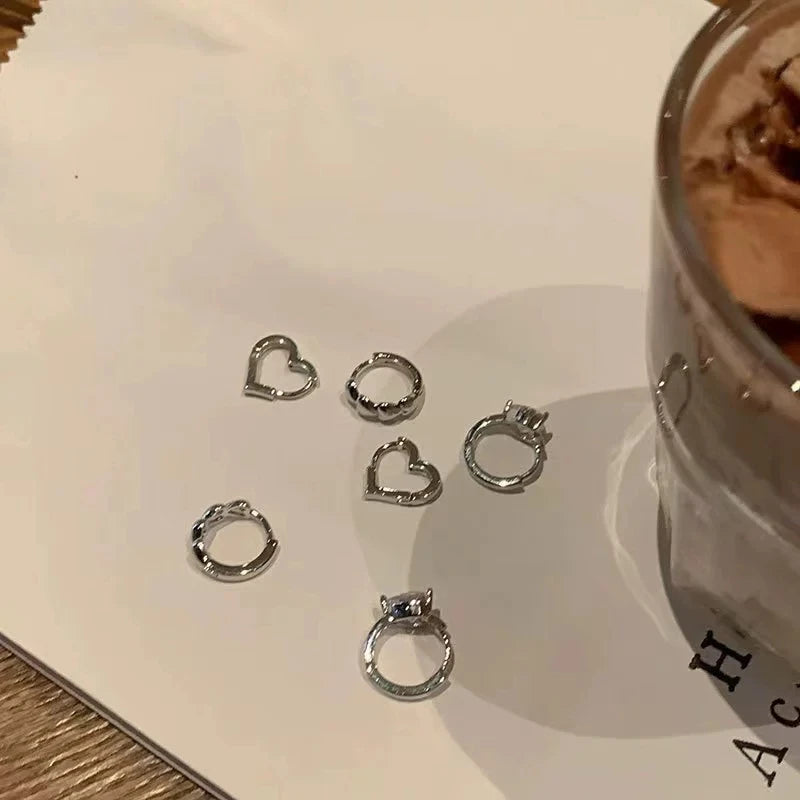 DAIIIBABYYY  -  Stainless Steel Y2K Zircon Metal Earrings Set Crystal Sweet Cool Aesthetic Creative Design Earrings Jewelry Accessorie Gifts